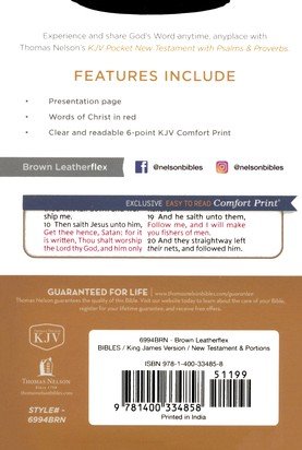 Bible: KJV Pocket New Testament with Psalms and Proverbs, Brown leatherflex 701053 - Image 2